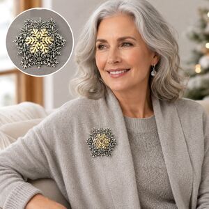 J Jill Snowflake Brooch Pin Silver Gold Tone Rhinestone Holiday Winter Festive